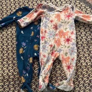 Carter's Floral and Bear Print Footies - Blue and Cream